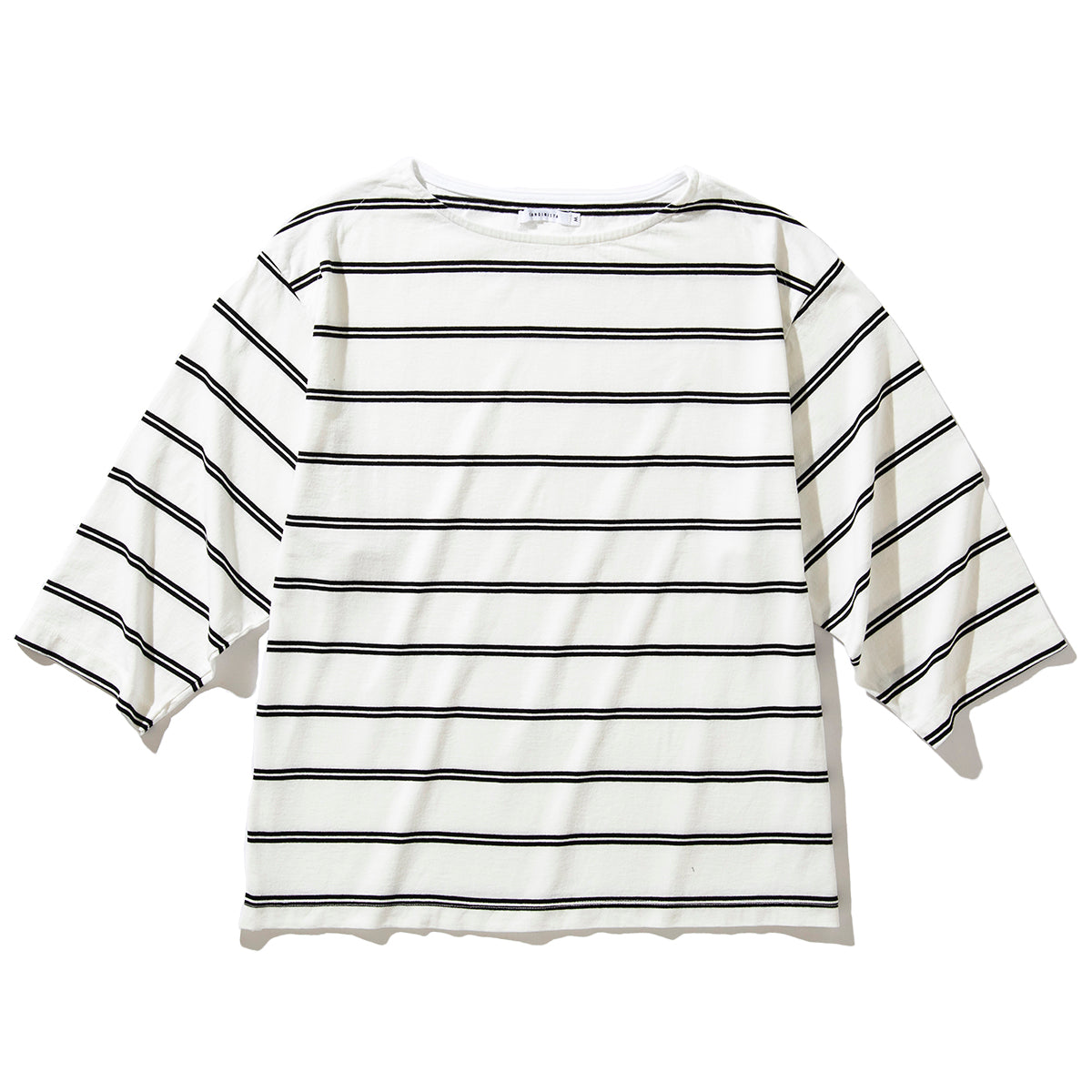 Boat Neck Organic Cotton Border 3-Q-S Tee