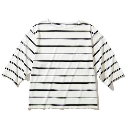 Boat Neck Organic Cotton Border 3-Q-S Tee