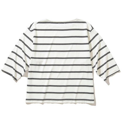 Boat Neck Organic Cotton Border 3-Q-S Tee