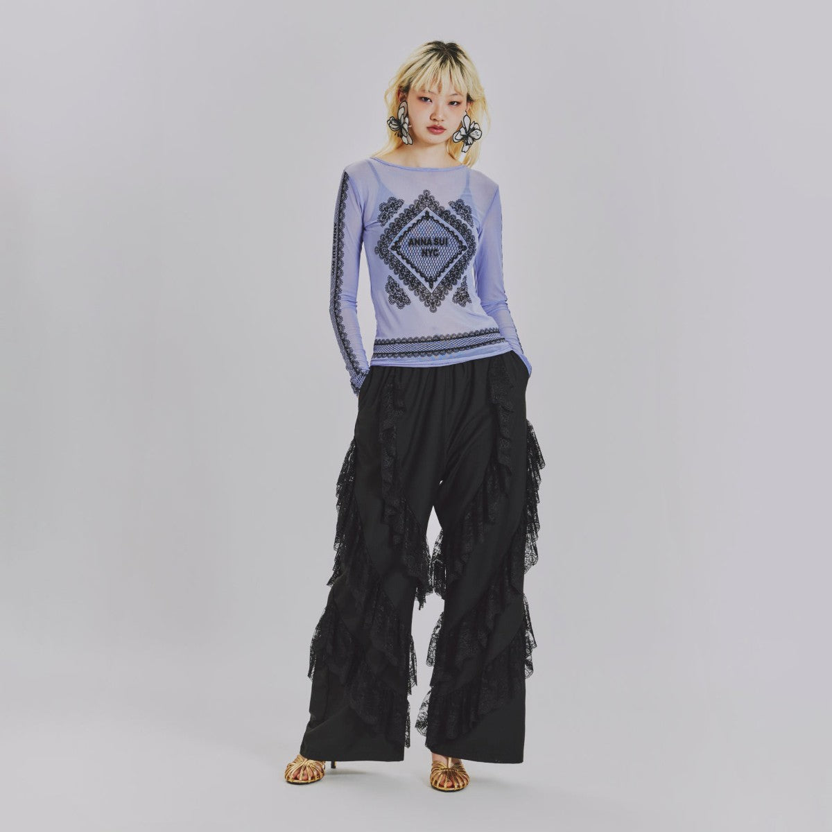 RACE PRINT SHEER TOP