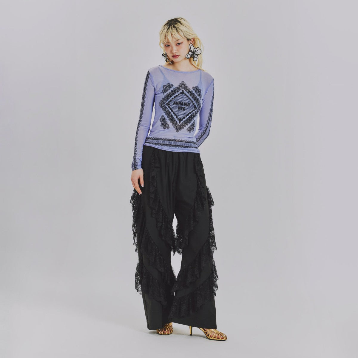 RACE PRINT SHEER TOP