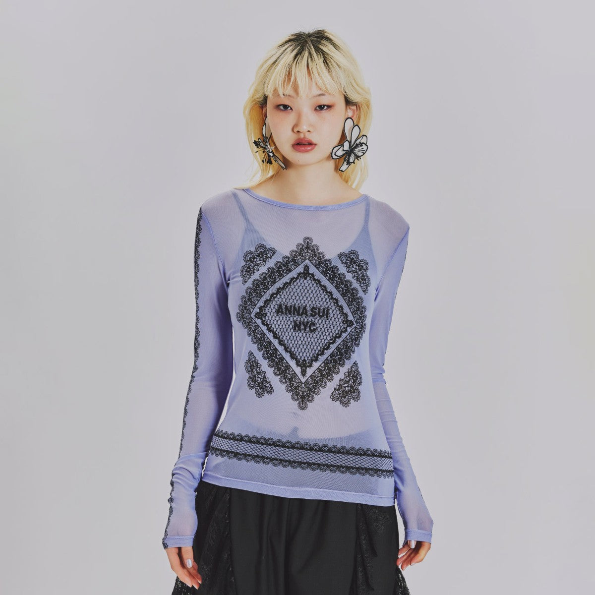 RACE PRINT SHEER TOP