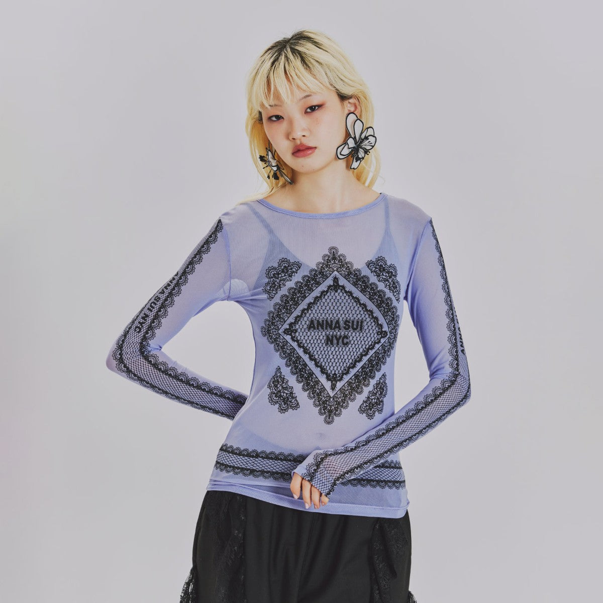 RACE PRINT SHEER TOP