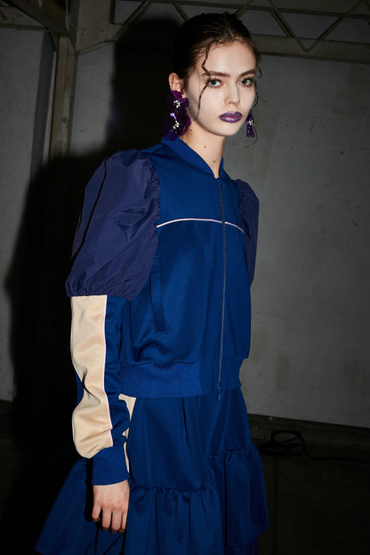 PUFF SLEEVE ZIP-UP JERSEY