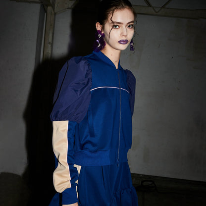 PUFF SLEEVE ZIP-UP JERSEY