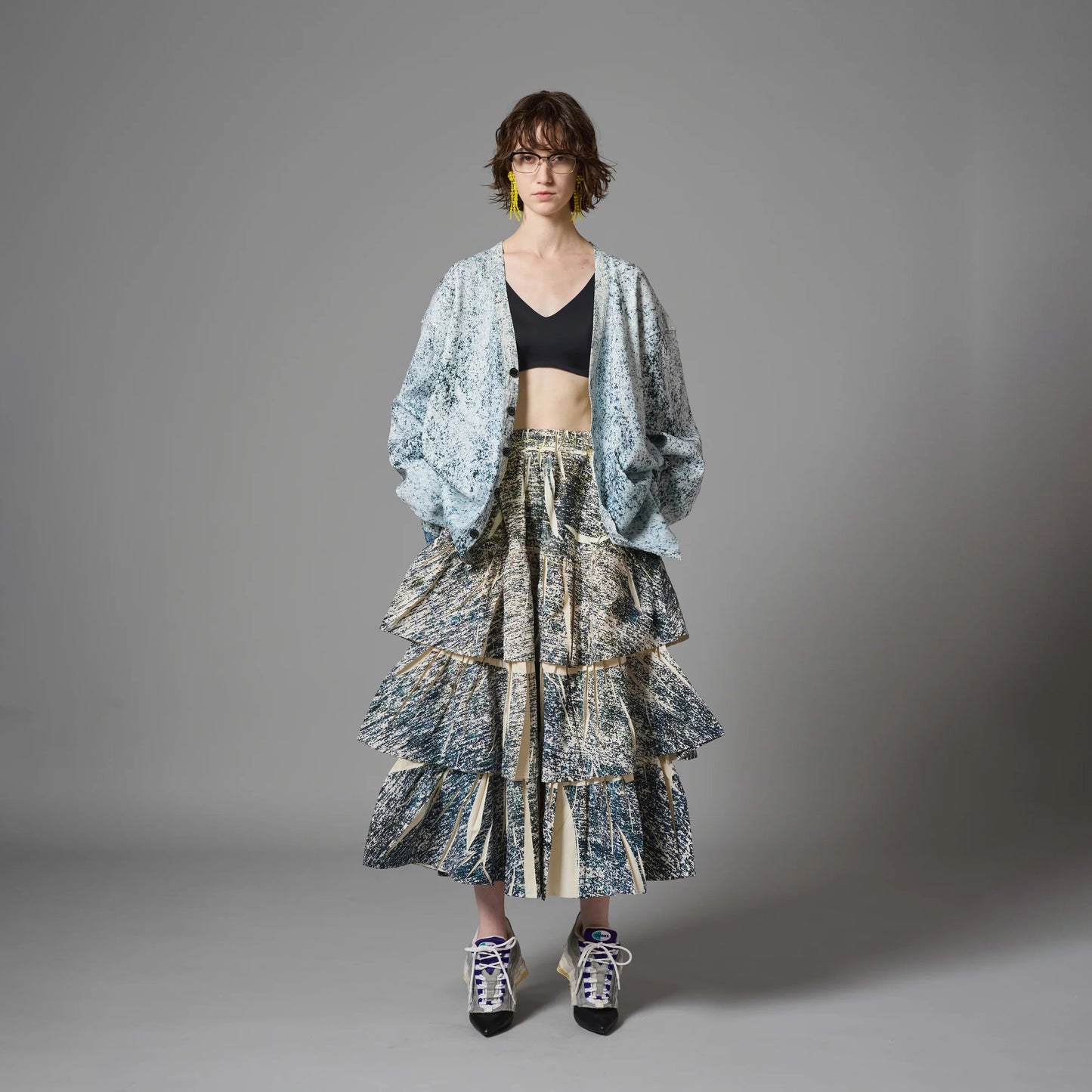 DIRECT PRINT RIB GATHER LONG SKIRT
