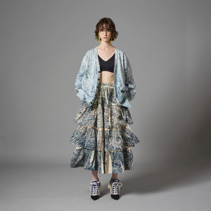 DIRECT PRINT RIB GATHER LONG SKIRT