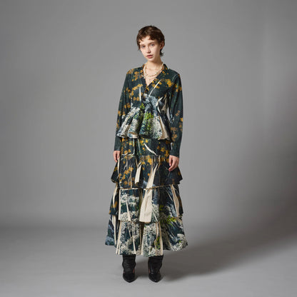 DIRECT PRINT RIB GATHER LONG SKIRT