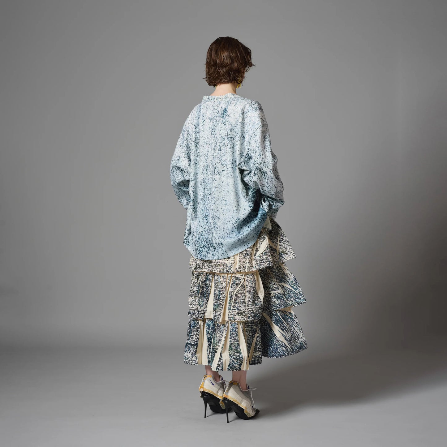DIRECT PRINT RIB GATHER LONG SKIRT