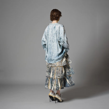 DIRECT PRINT RIB GATHER LONG SKIRT