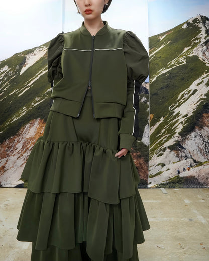 PUFF SLEEVE ZIP-UP JERSEY