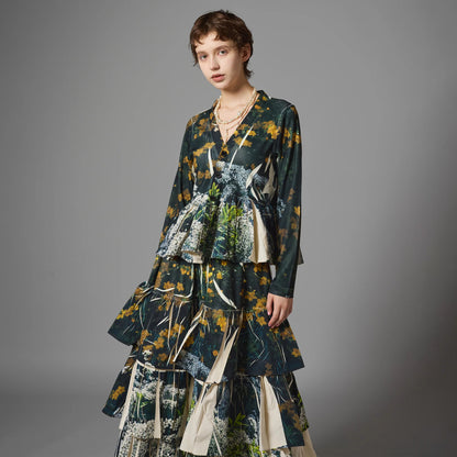 DIRECT PRINT RIB GATHER CARDIGAN