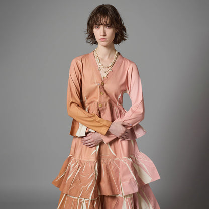 DIRECT PRINT RIB GATHER CARDIGAN
