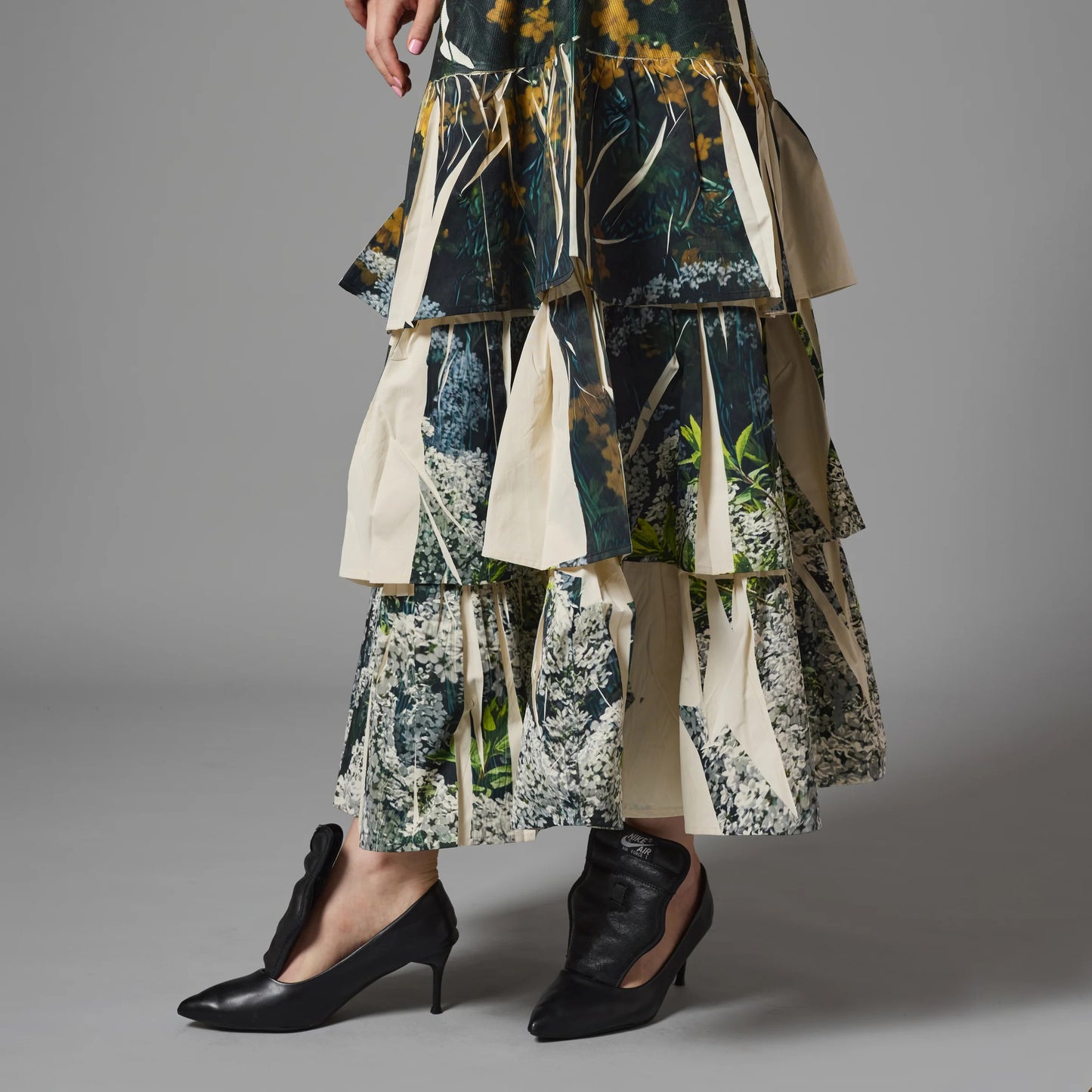 DIRECT PRINT RIB GATHER LONG SKIRT