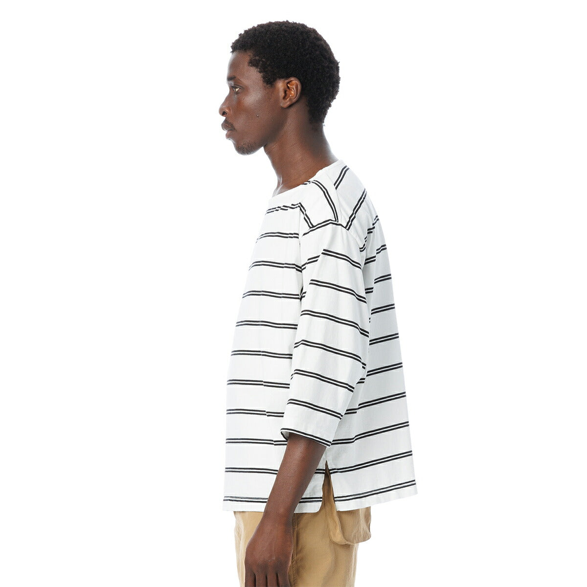 Boat Neck Organic Cotton Border 3-Q-S Tee