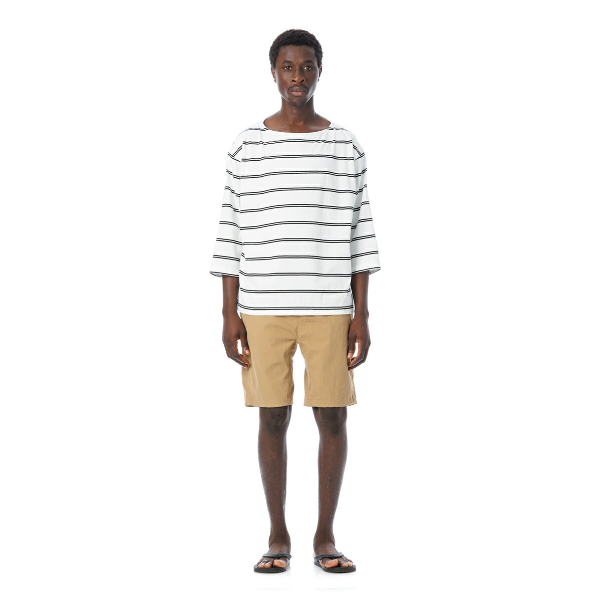 Boat Neck Organic Cotton Border 3-Q-S Tee