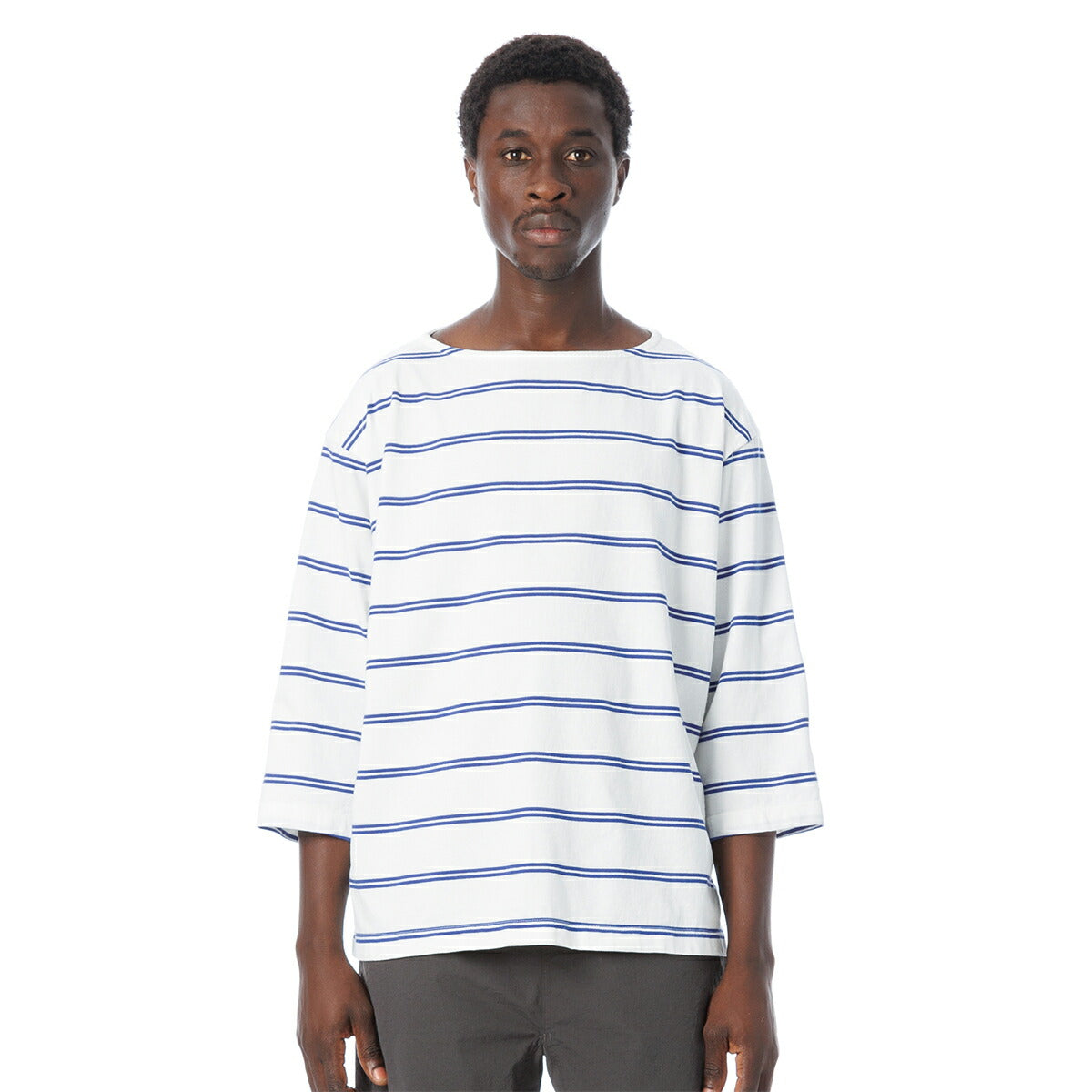 Boat Neck Organic Cotton Border 3-Q-S Tee