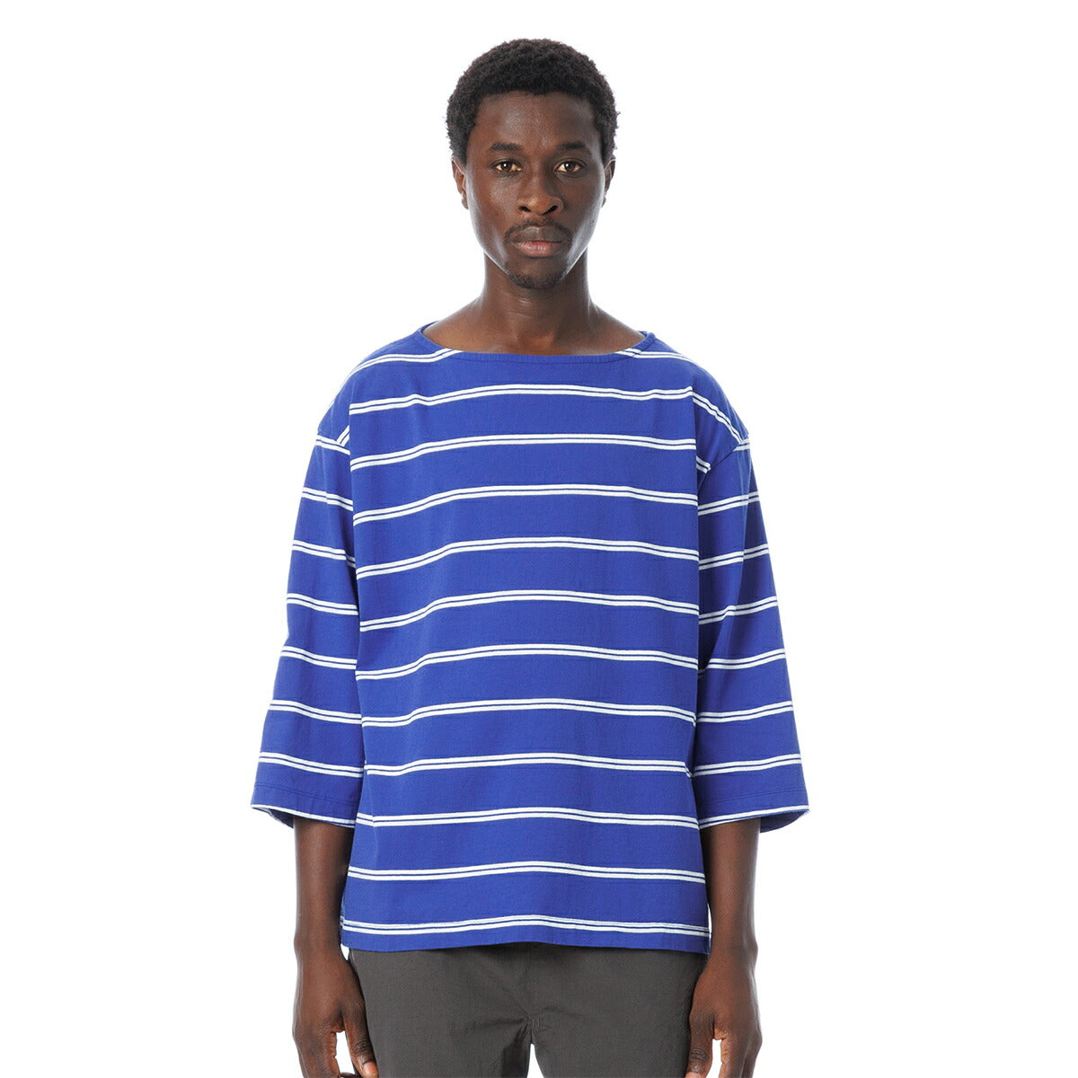 Boat Neck Organic Cotton Border 3-Q-S Tee