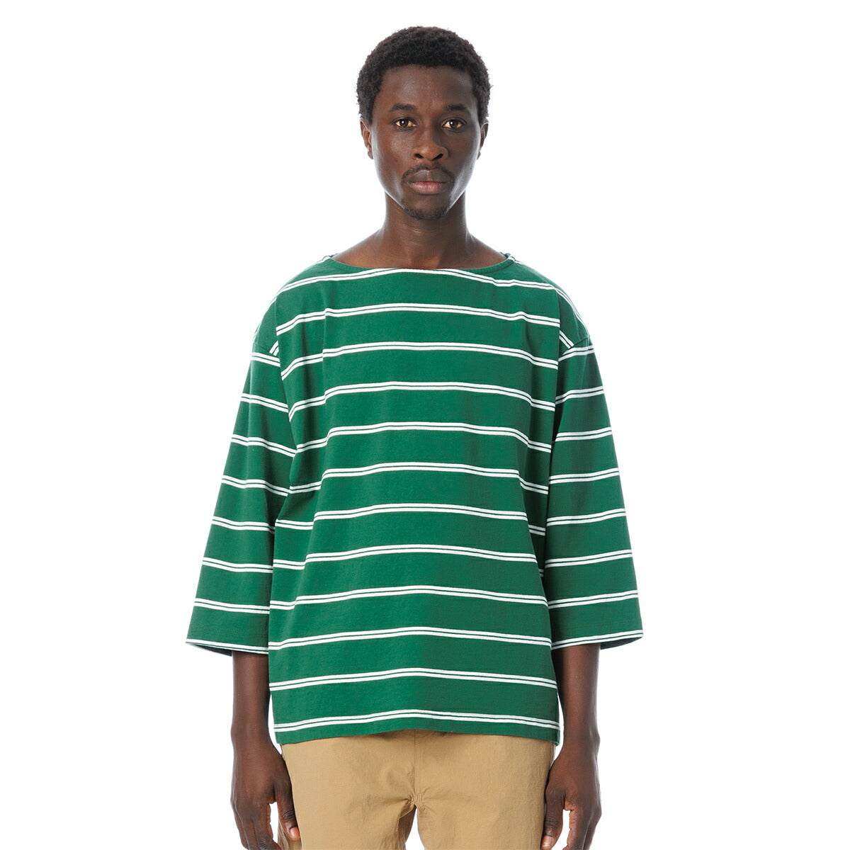 Boat Neck Organic Cotton Border 3-Q-S Tee